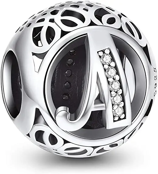 Bogstav vedhæng / charm til armbånd & halskæde, 925 Sterling Sølv