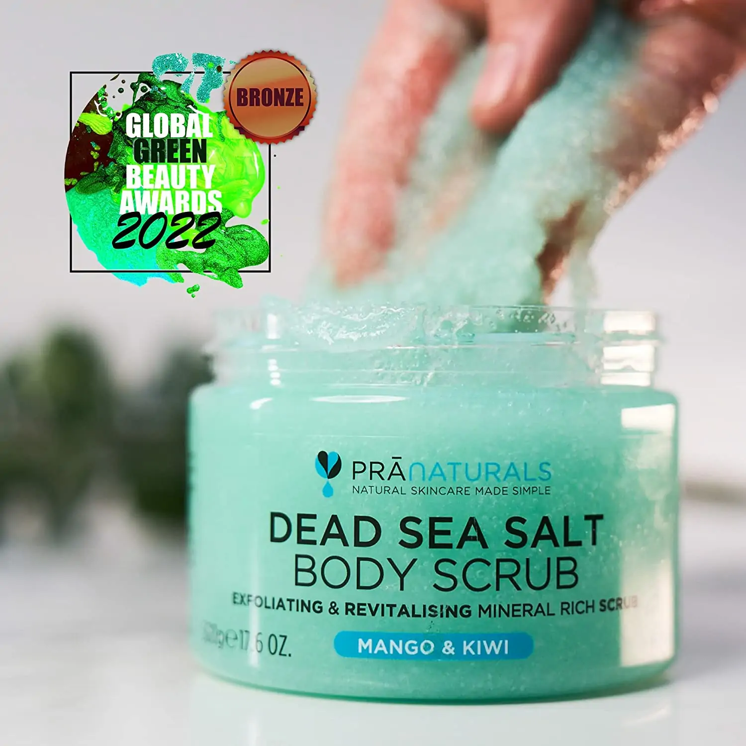 PraNaturals Det døde hav Saltscrub Body Scrub 500g, 100% økologisk, til alle hudtyper med mango og kiwi duft - Image 2