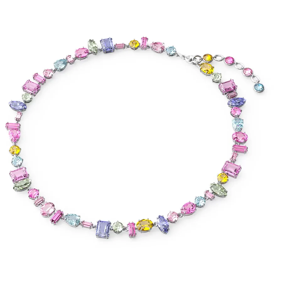 Halskæde med blandede udskæringer, flerfarvet, rhodineret, Swarovski Gema - Image 2