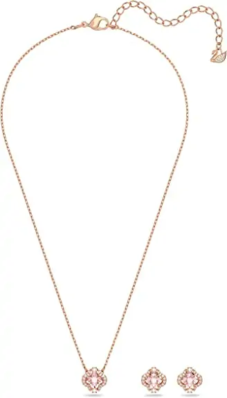 Halskæde og øreringe med funklende Swarovski krystaller, Roséguld, Luksuriøs gaveidé, Smykkesæt - Image 2