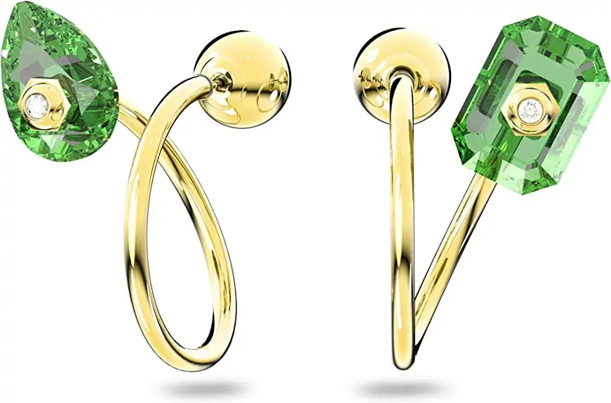 Forgyldte øreringe med klare og grønne Swarovski krystaller, Swarovski Numina - Image 2
