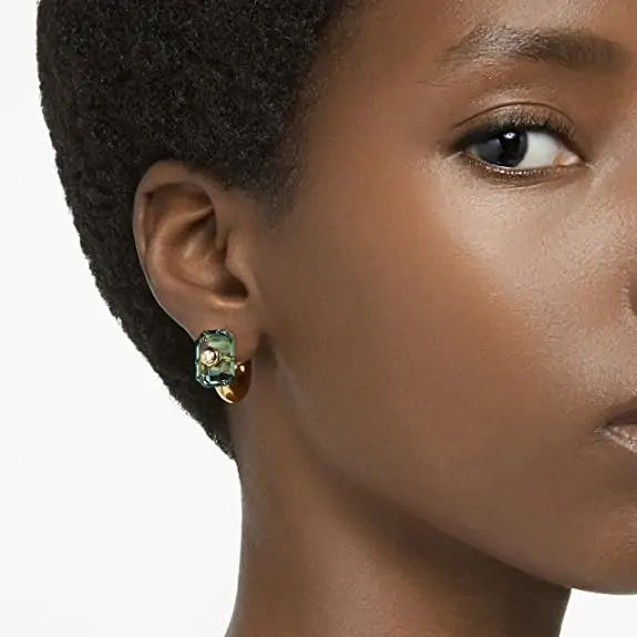 Grønne forgyldte øreringe med klare krystaller, Swarovski Numina - Image 2