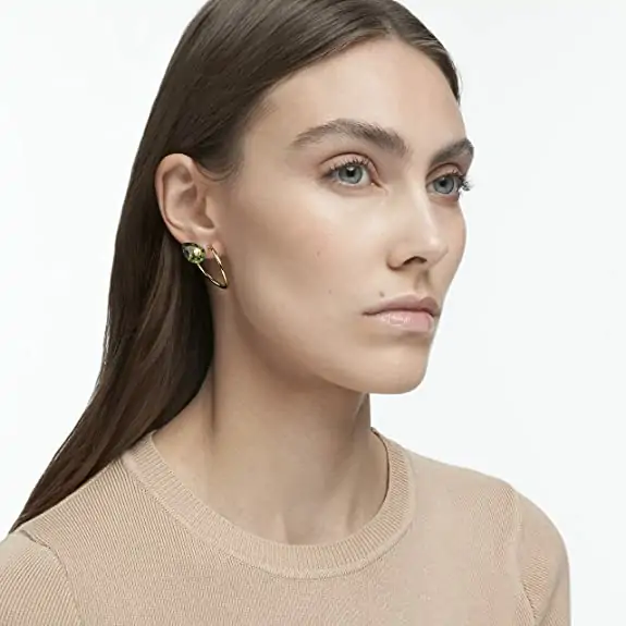 Forgyldte øreringe med klare og grønne Swarovski krystaller, Swarovski Numina - Image 3