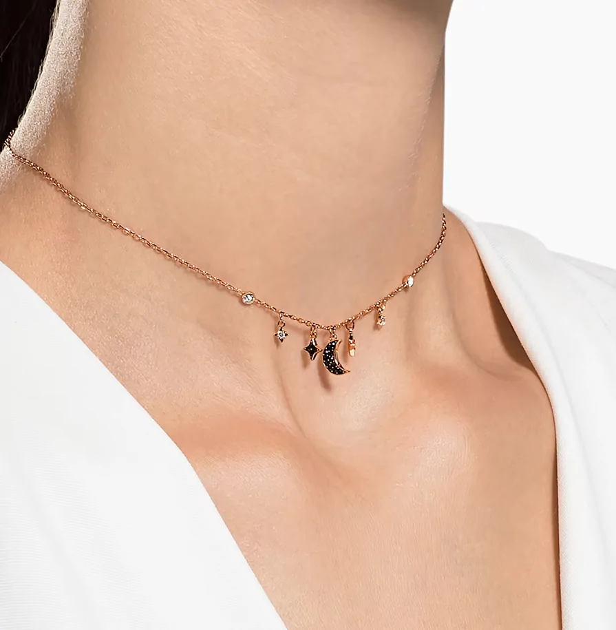 Måne & stjerne roséguld halskæde, Swarovski - Image 2