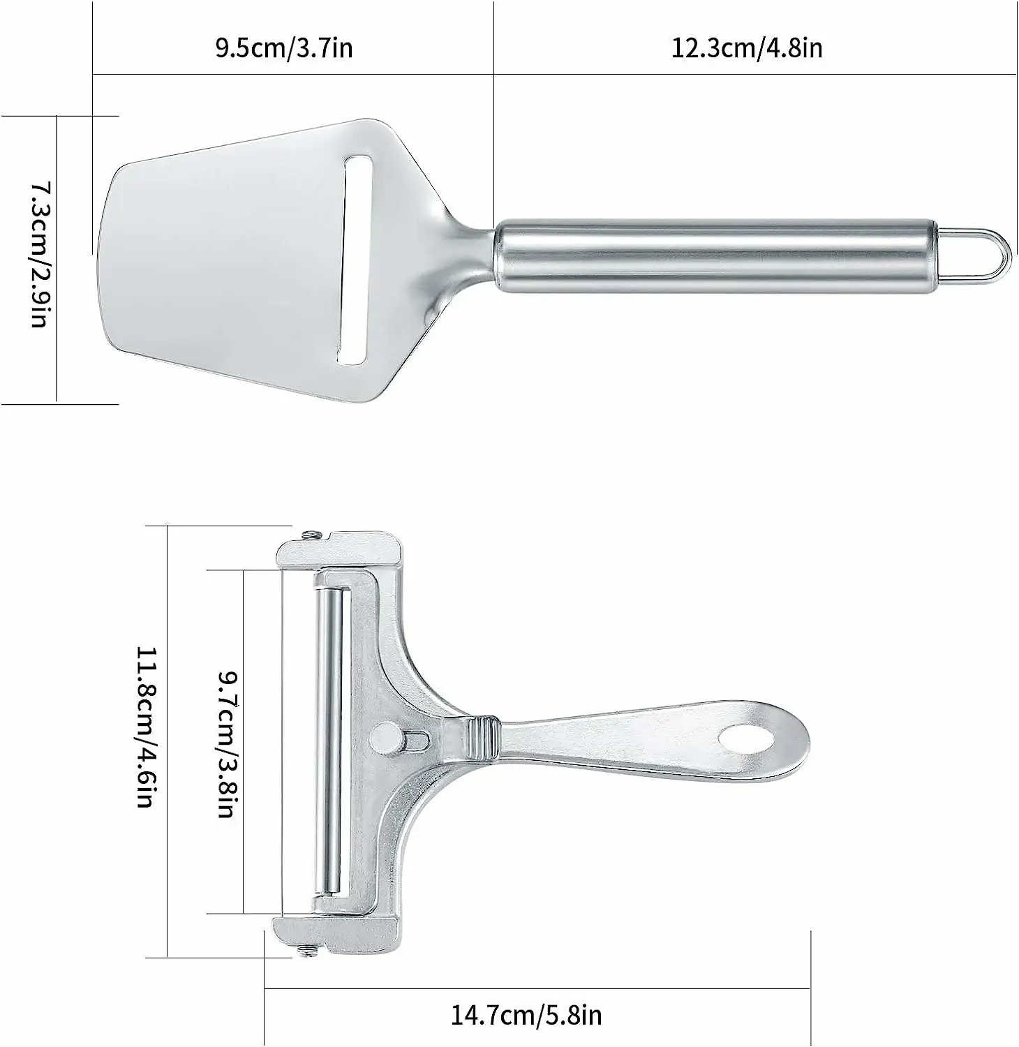 Osteskærer i rustfrit stål, ostekniv til hård og skiveskåret ost, pakke med 2 stk. - Image 8