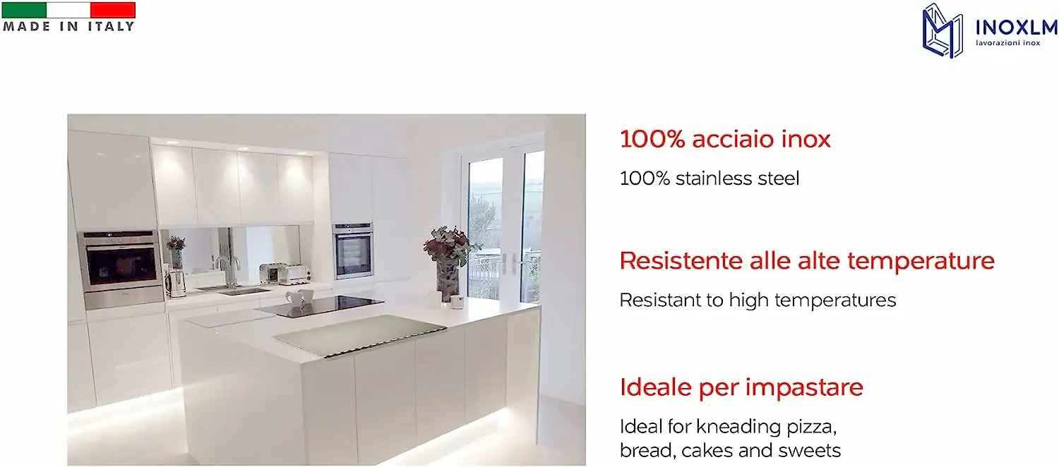 Bordplade i rustfrit stål til Æltning af dej eller som Skærebræt, Til køkken Bar Restaurant 40x44 Model - Image 3