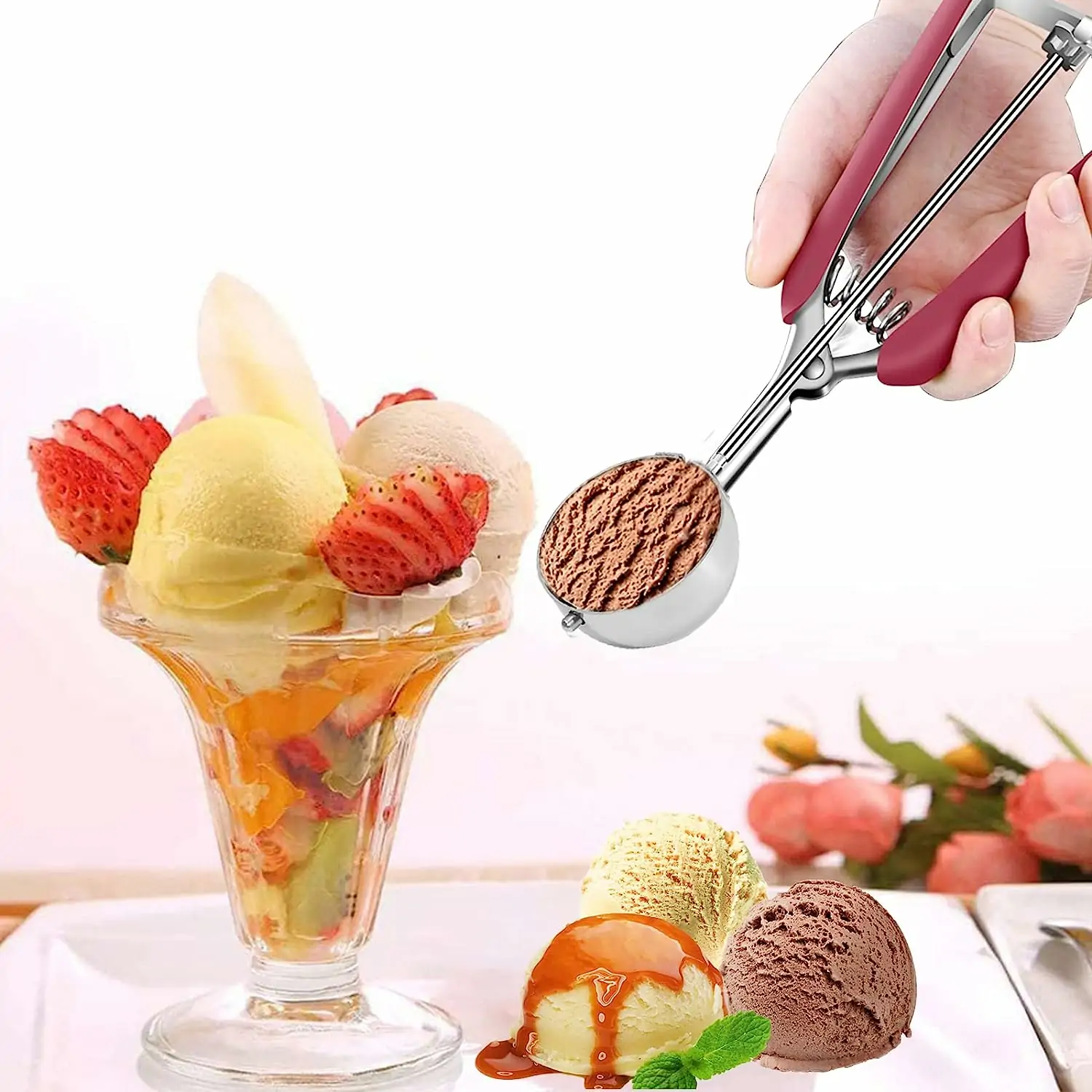 Isske af poleret rustfrit stål, 5 cm, med udløser, til is, småkager, kagedej - Image 7