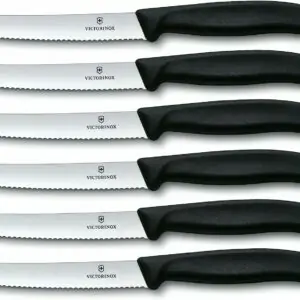 Køkkenknivsæt, 11 cm, ekstra skarp takket kant, bordkniv, ergonomisk håndtag, tåler opvaskemaskine, 6 stk.