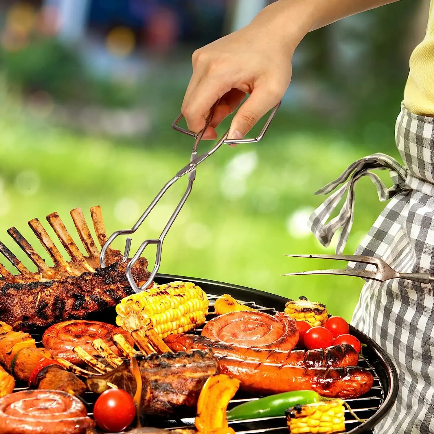 Madtang i rustfrit stål, madlavningstang, grilltang, sæt med 2 stk. - Image 2