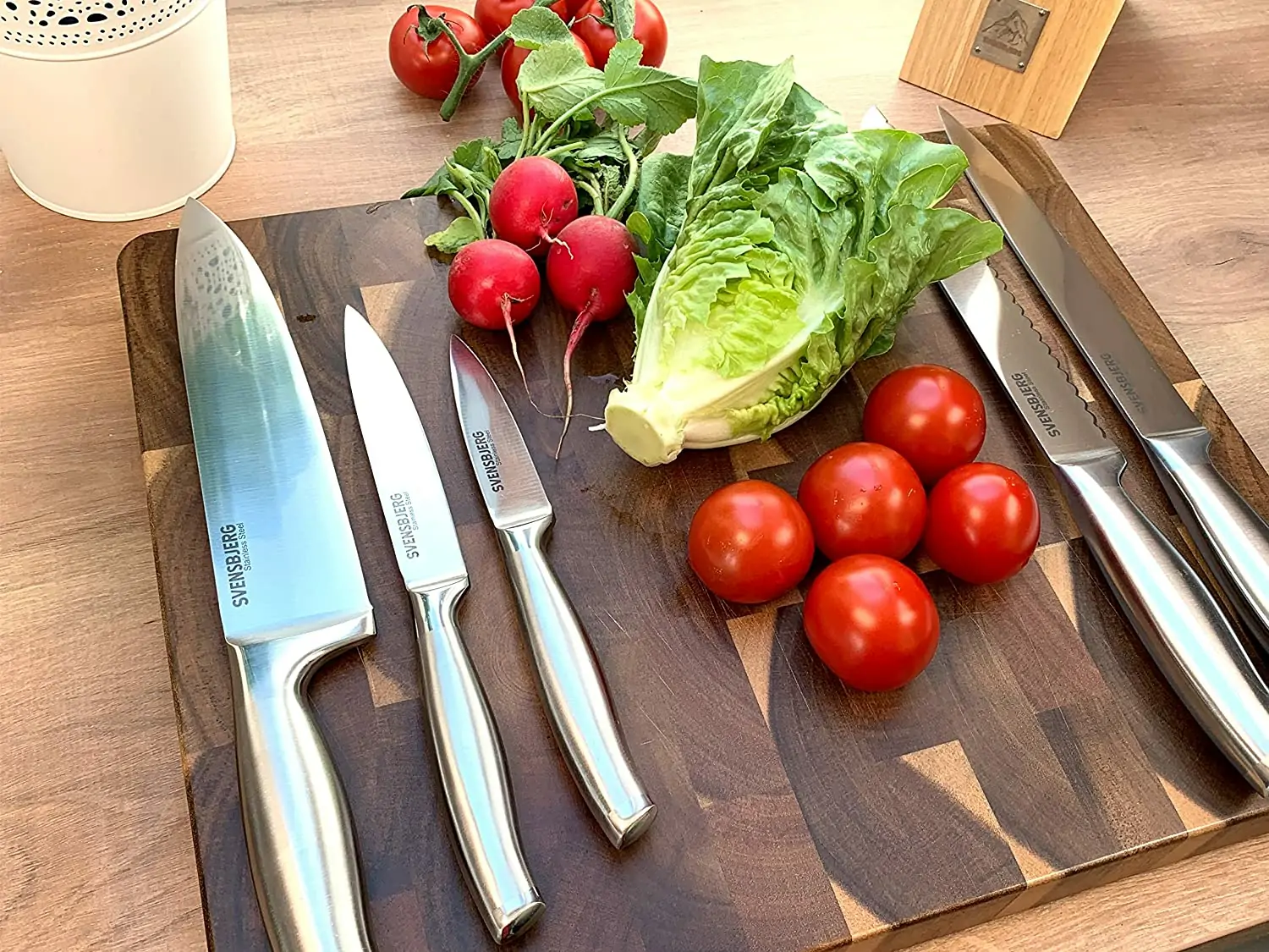 SVENSBJERG Knivsæt, 5 stk, Køkkenknivsæt, Kokkeknivsæt, Kokkekniv, Skarpe knive i rustfrit stål, Køkken, Frugt, Grøntsager, Kød, Professionelt sæt af høj kvalitet - Image 3