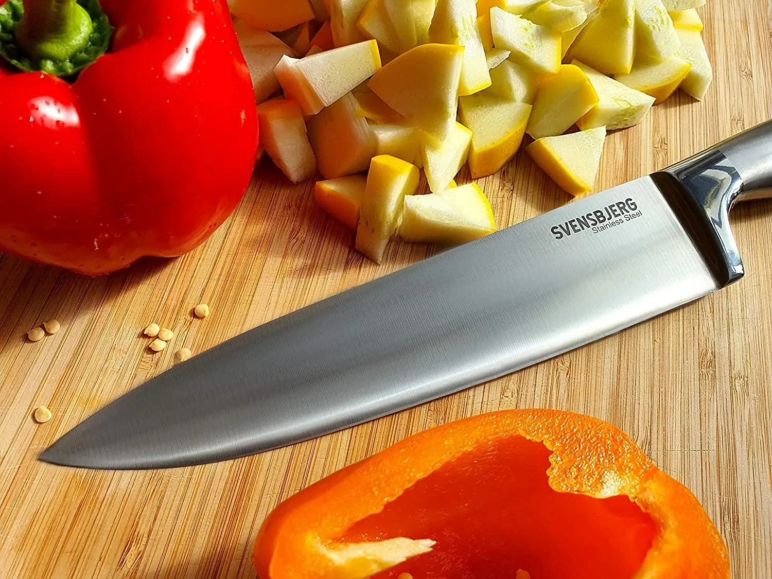 SVENSBJERG Knivsæt, 5 stk, Køkkenknivsæt, Kokkeknivsæt, Kokkekniv, Skarpe knive i rustfrit stål, Køkken, Frugt, Grøntsager, Kød, Professionelt sæt af høj kvalitet - Image 2