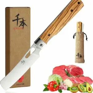 Japansk foldbar kokkekniv i rustfrit stål og med olivenhåndtag