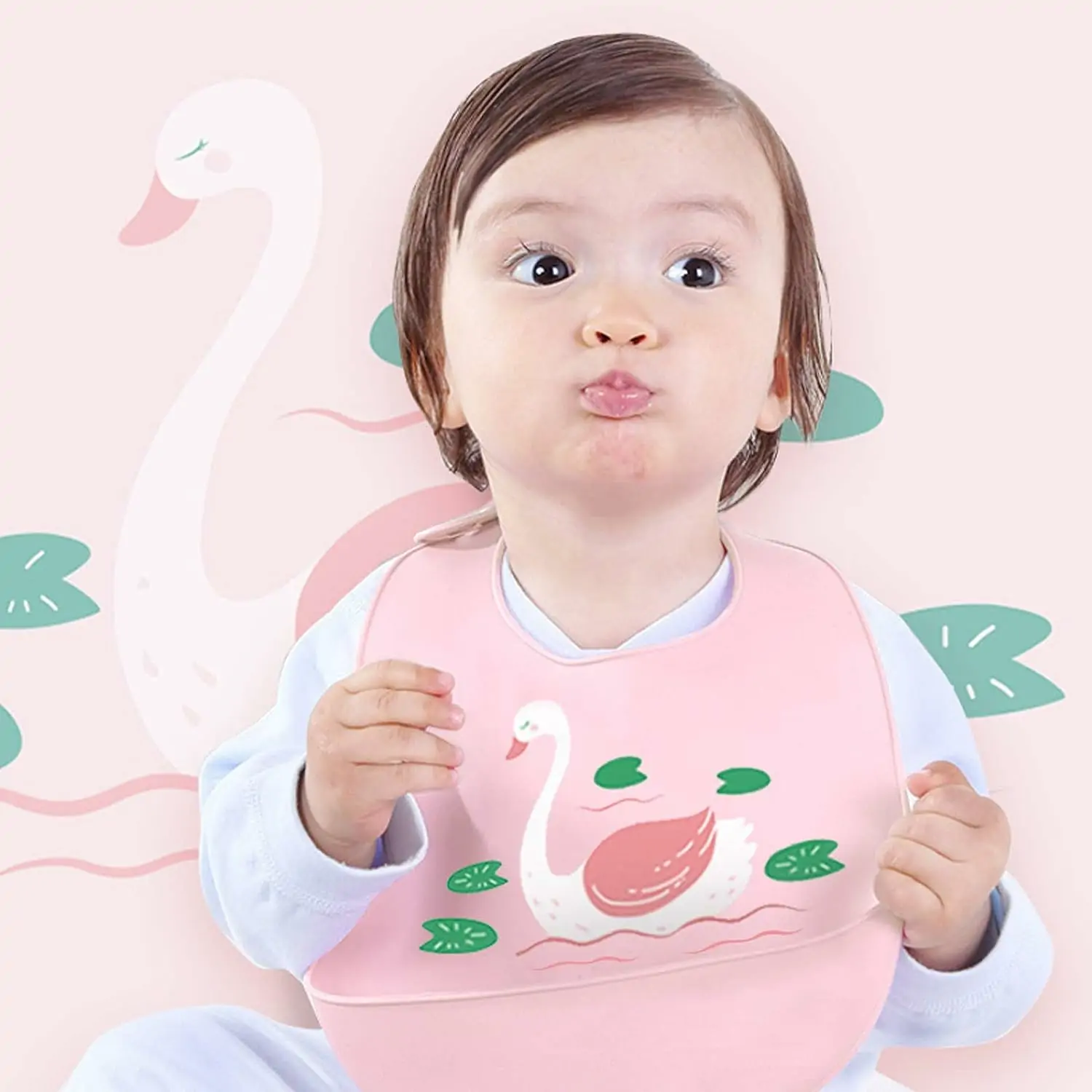 Vandtæt silikone hagesmæk til småbørn - Sæt med 3 stk. Bløde hagesmække med krummebakke til nem spisning og rengøring af babymad, Pink - Image 2