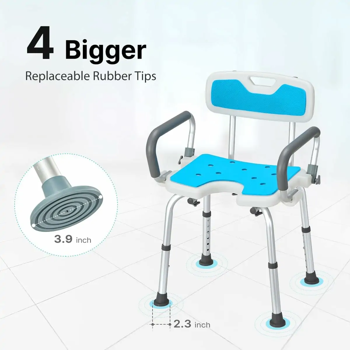 Brusestol med ryglæn og armlæn - højdejusterbar brusestol, maks. vægt 150 kg - Image 2