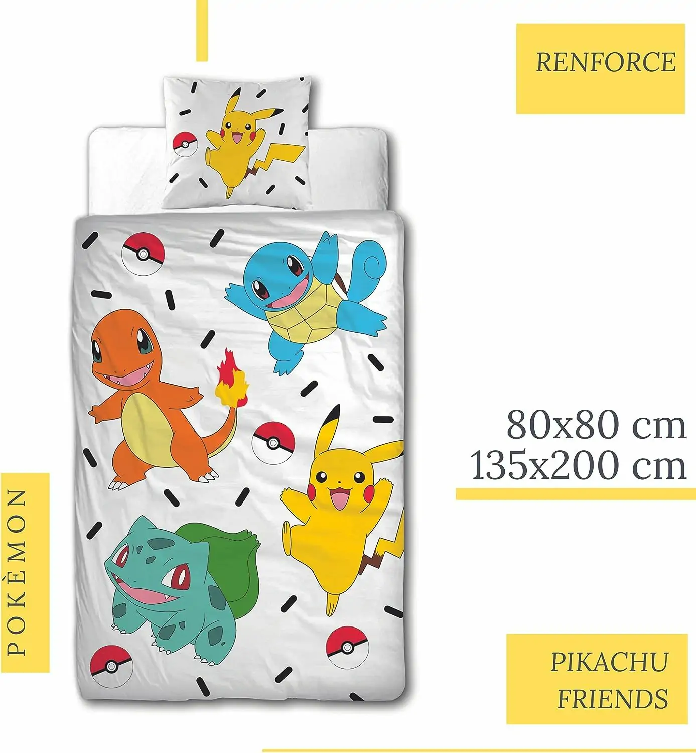 Pokémon sengetøj, 135x200 cm med 80x80 pudebetræk, Pokémon Pikachu børnesengetøj · 100% bomuld - Image 2