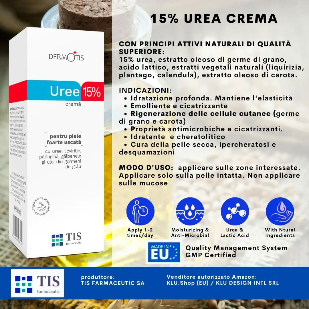 Creme med 15% Urea - Eksem, Keratose, Psoriasis, Hududslæt, Revnet, Ru, Tør Hud | Sårheling | Hænder, fødder, knæ, negle | Mælkesyre AHA, hvedekim, 50ml - Image 2