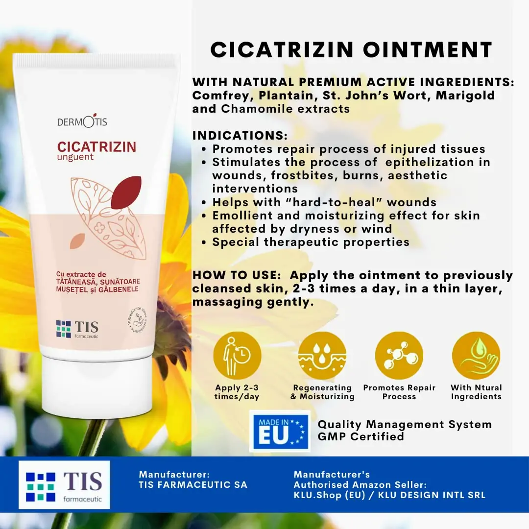 TIS Cicatrizin - Stimulerer hudheling | Sår, forbrændinger, eksem, insektbid | Naturlige ekstrakter fra perikon og morgenfrue - Image 2