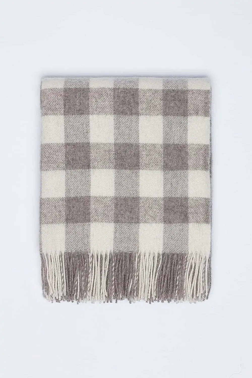 Uldtæppe lavet af 100 % ren newzealandsk uld, 140 x 200 cm, Hvid/beige, blødt ternet plaidtæppe med frynser, perfekt som et sofatæppe, sengetæppe - Image 3