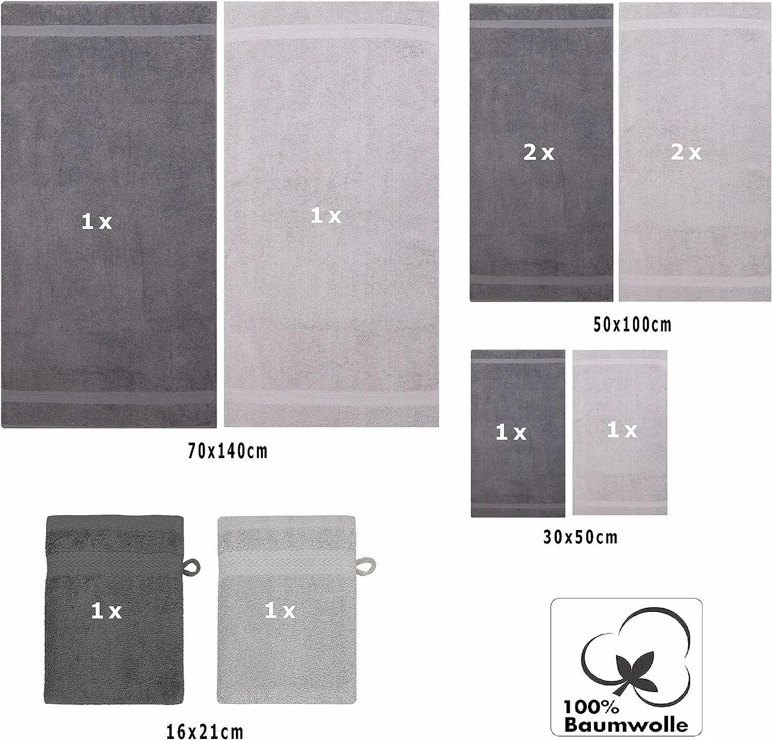 Håndklædesæt, antracit & sølvgrå, kvalitet 470 g/m², 100% bomuld - Image 2