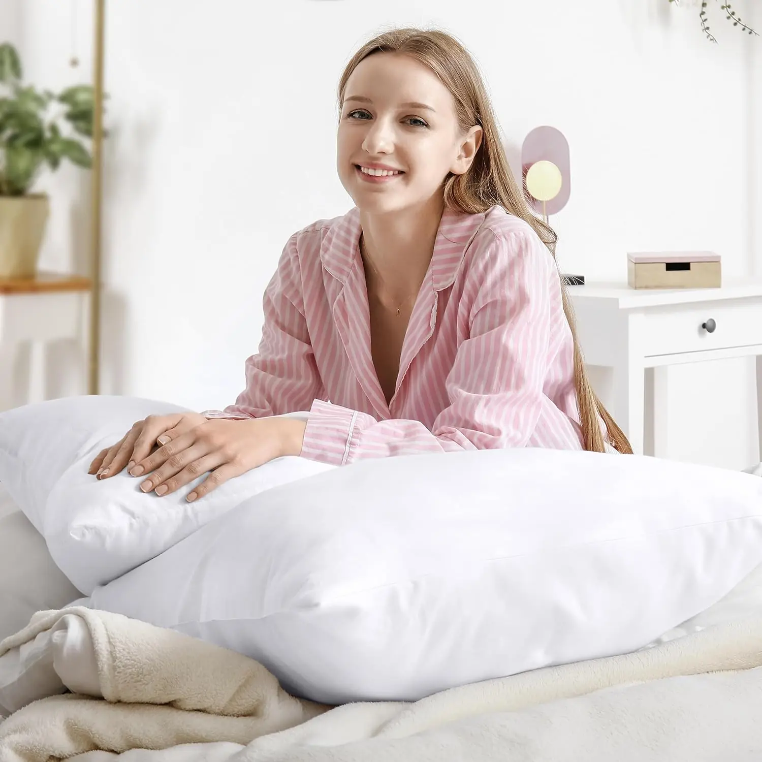 Hovedpude 80x80, sæt med 2 stk., puder til seng eller sofa, hvid - Image 2