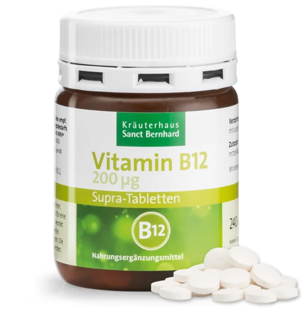 Vitamin B12 Supra 200 µg Tabletter – Dagligt Energiløft til Krop og Hjerne, 240 stk.