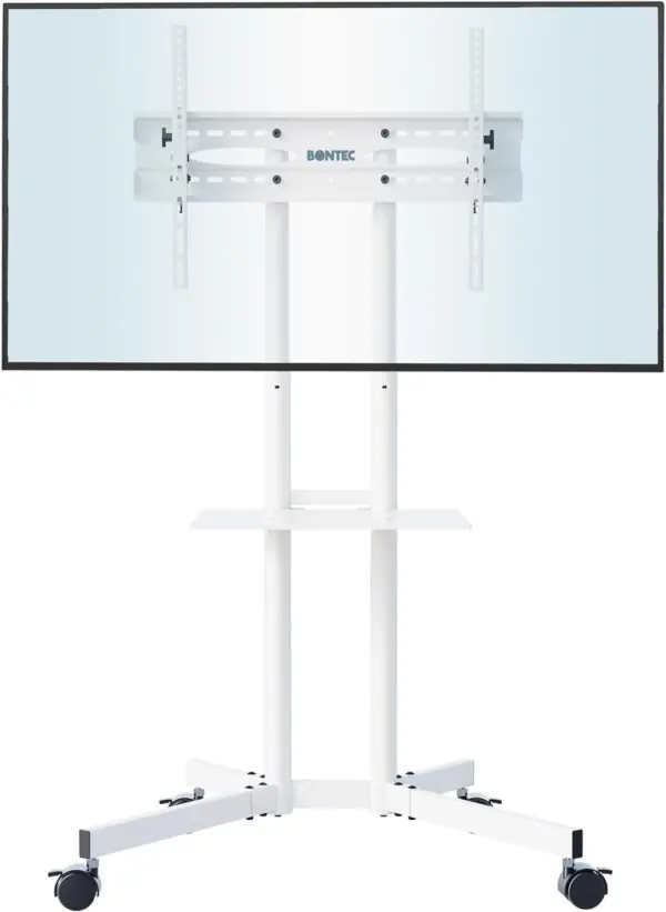 TV stativ med hjul til 32-85" TV, Højdejusterbar og flytbar, Op til 60 kg, Max VESA 600x400 mm | Hvid