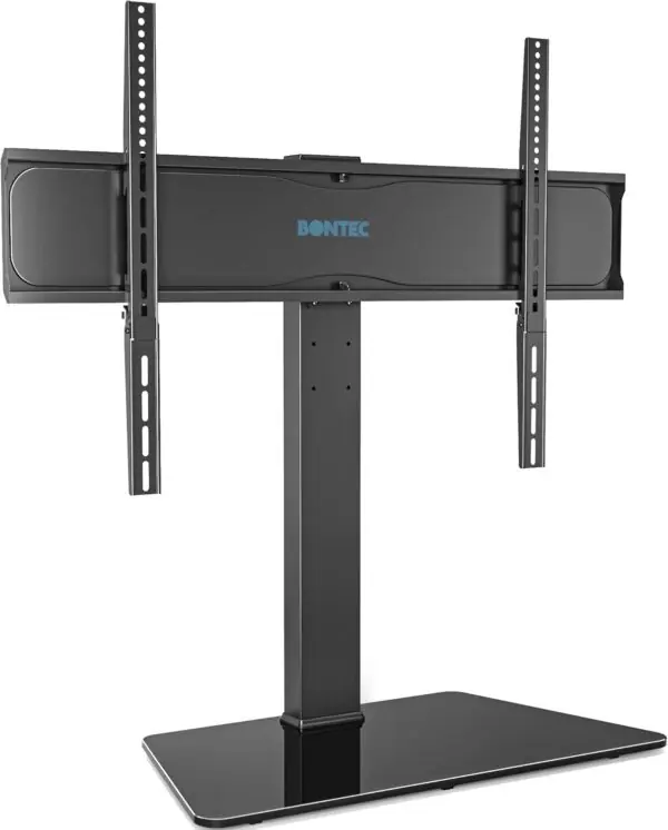 TV Stand med Drejefunktion til 42-86” Flad & Buet Skærm – Højdejusterbar TV Stand med Hærdet Glas, Max. Belastning 50 kg