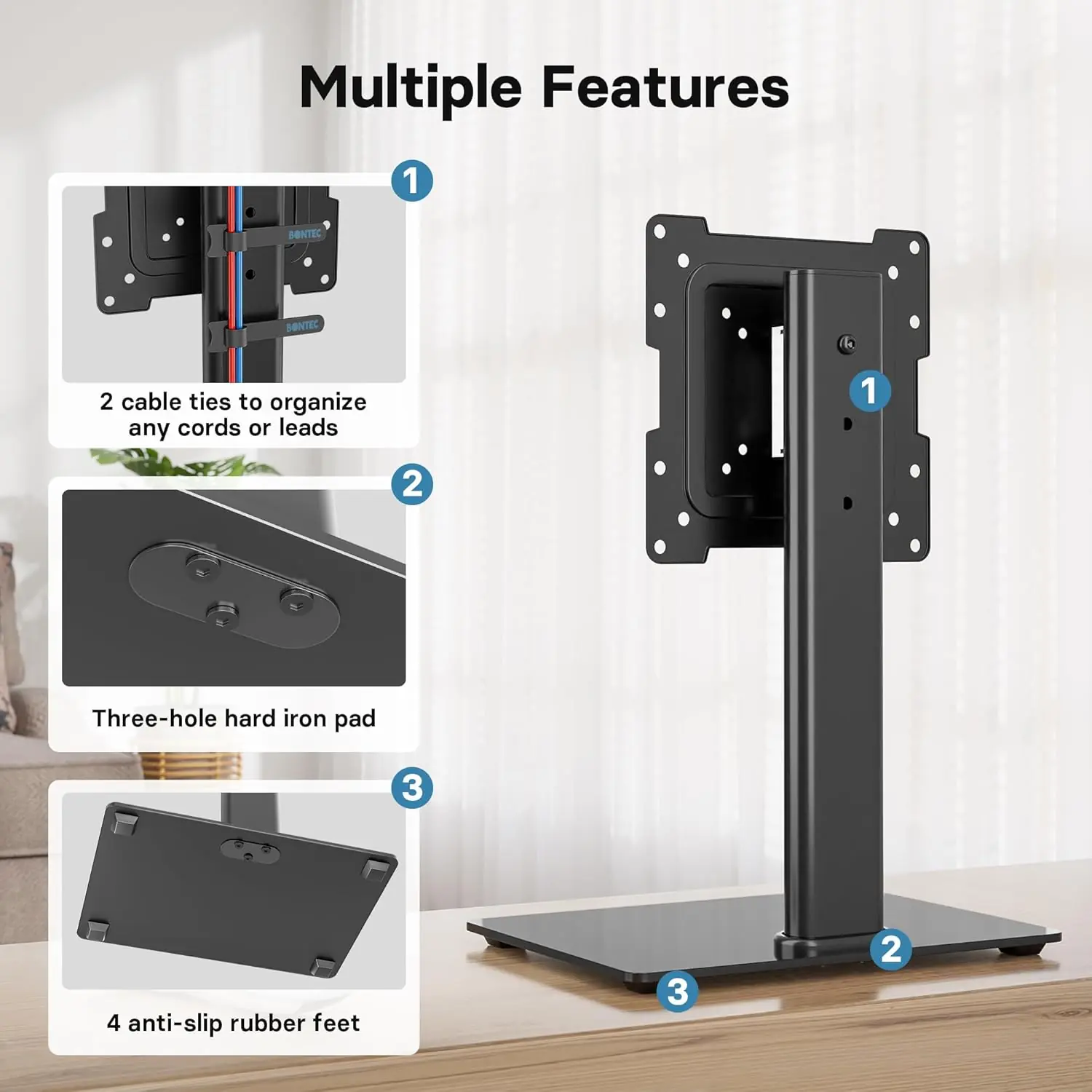 TV Stand fod til 17-43" Flad & Buet Skærm, 3 Højdeindstillinger, 50° Drejbar, Op til 45 kg - Image 7