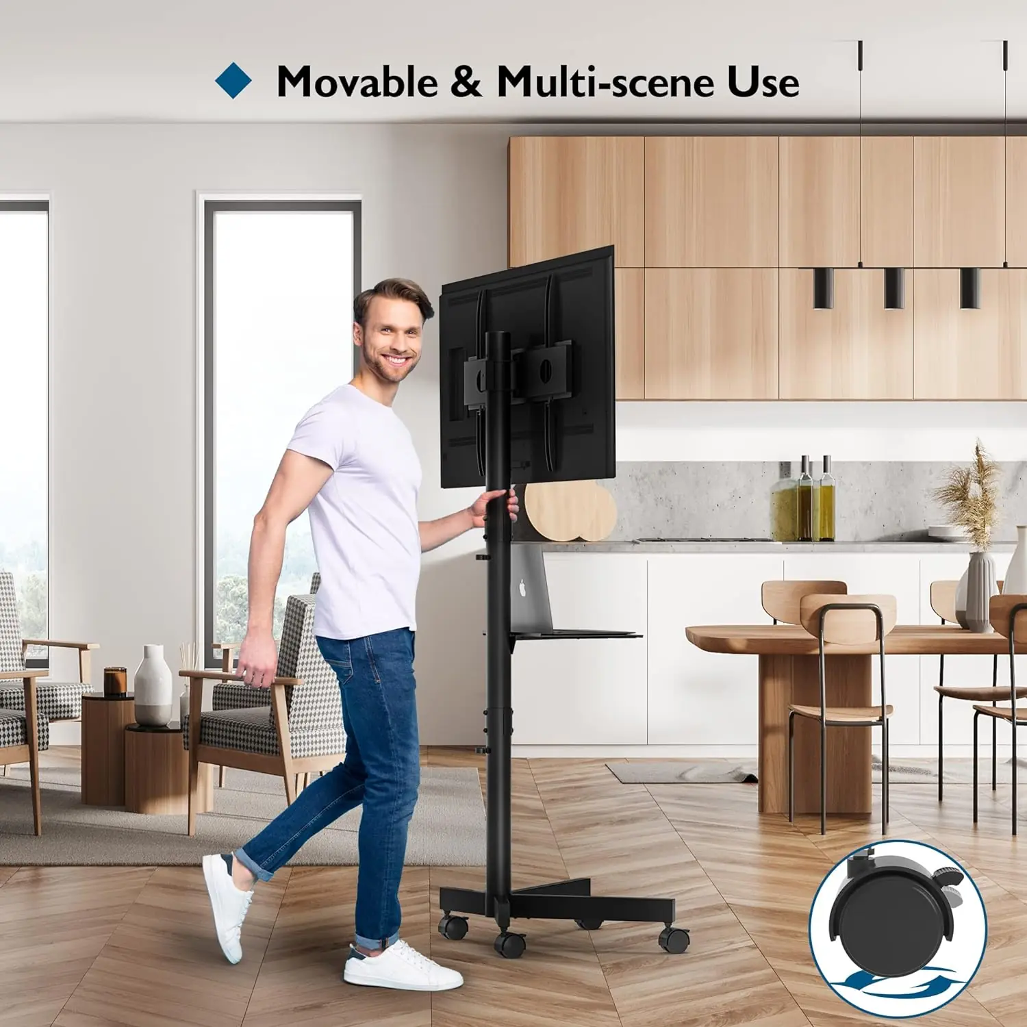 Mobil TV-stander på hjul til 23-60" skærme, med laptop hylde, højdejusterbar op til 25 kg, Max VESA 400 x 400 mm - Image 2