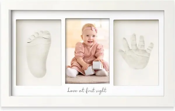 Baby hånd- og fodaftryk sæt – gipsaftryk af babyfødder og hænder med billedramme, hvid