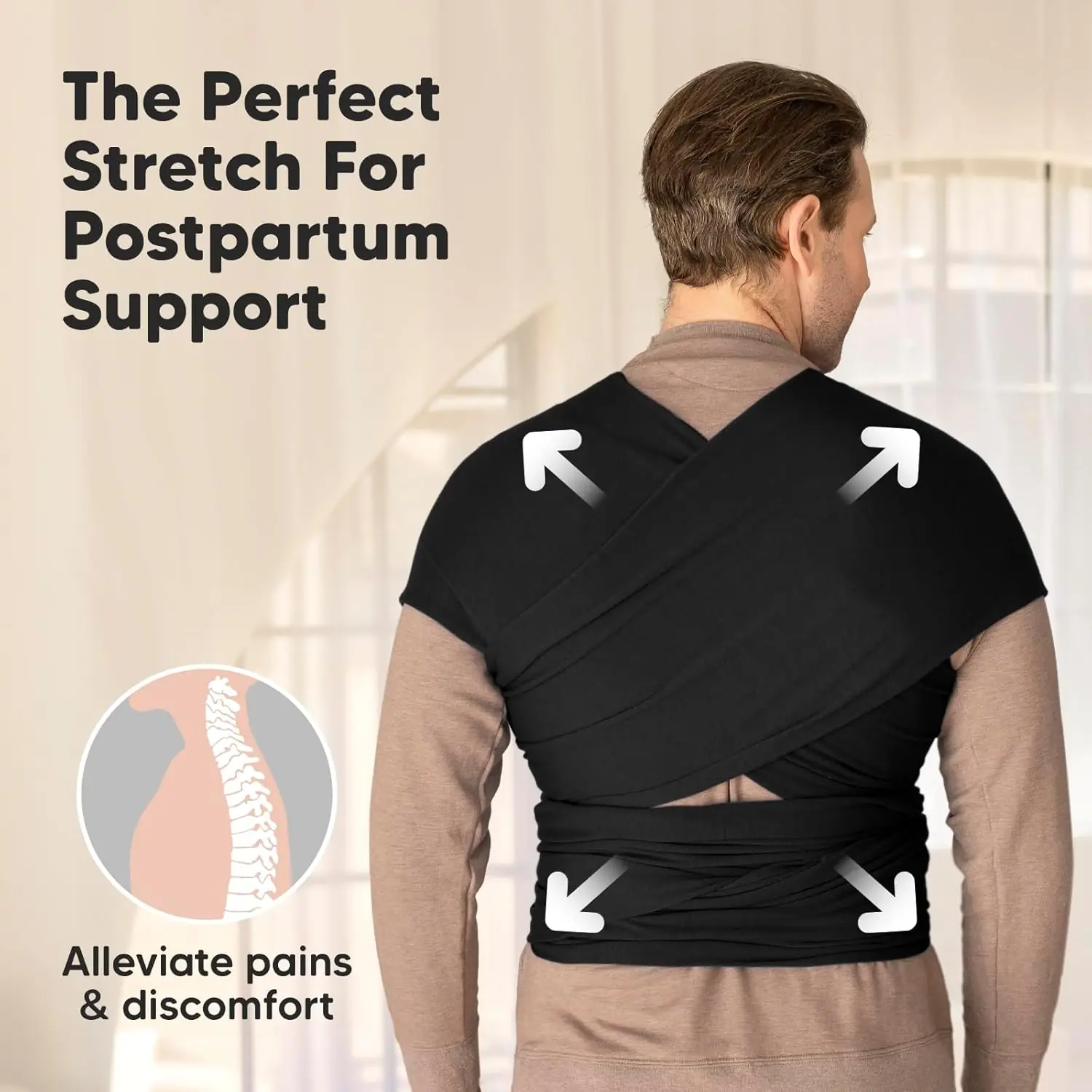 Blød og elastisk baby wrap – håndfri bæresele til nyfødte og tumlinger, sort - Image 9