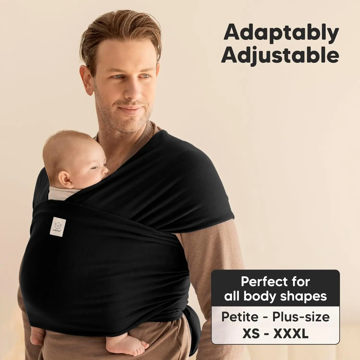 Blød og elastisk baby wrap – håndfri bæresele til nyfødte og tumlinger, sort - Image 2