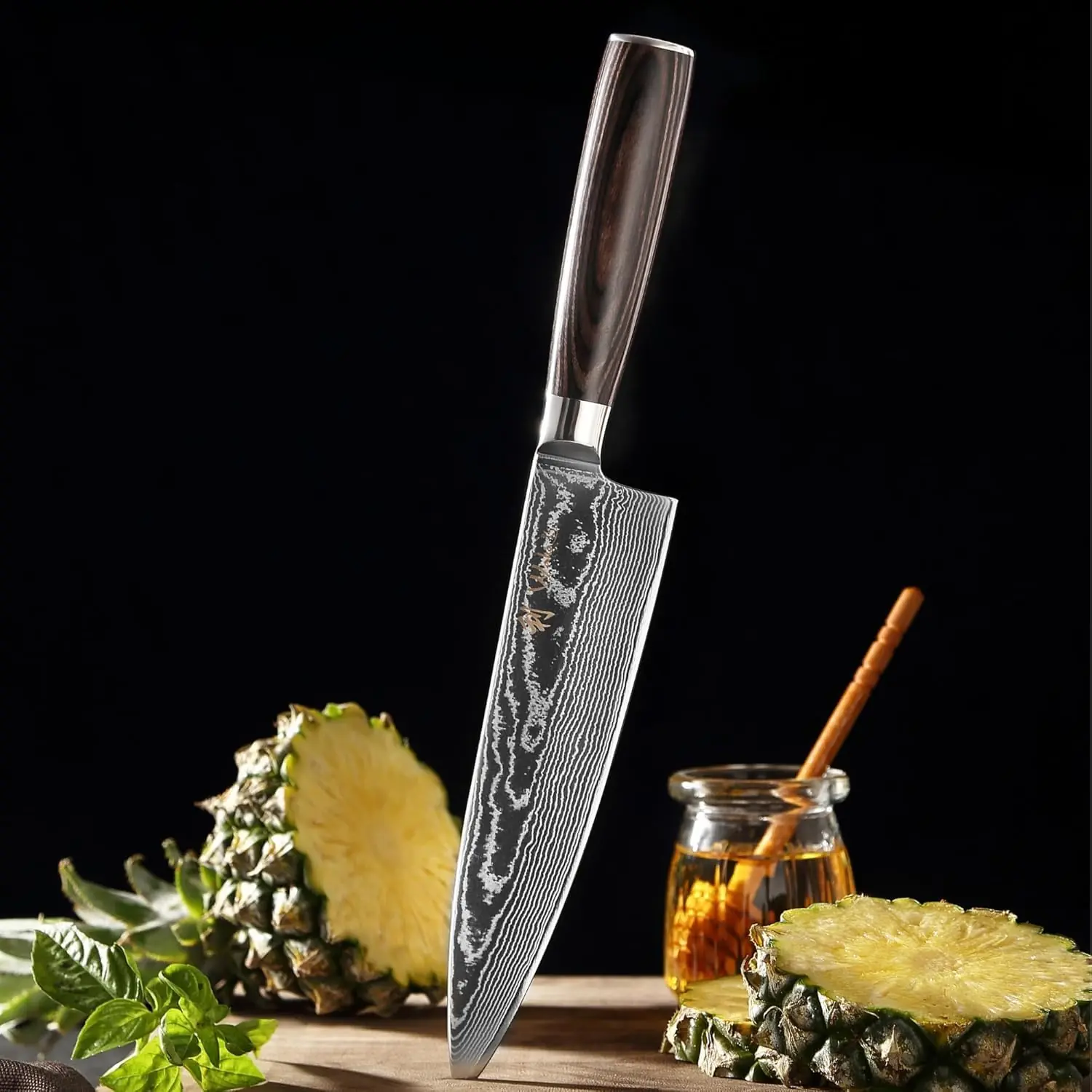 Damaskusknivsæt 2 stk: Professionelle Santoku knive, 67 lag, Pakkatræ-greb - Image 2