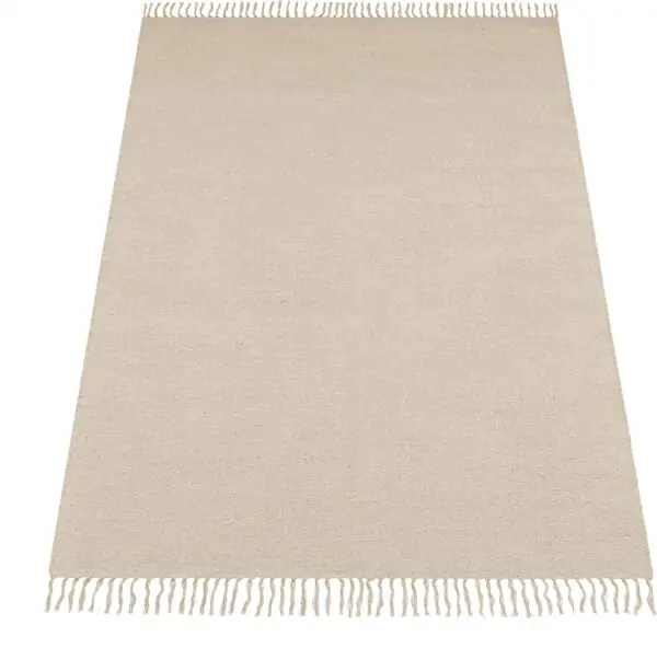 Boho tæppe til stue & soveværelse – Fladvævet, håndlavet bomuldstæppe med frynser, 80x150 cm