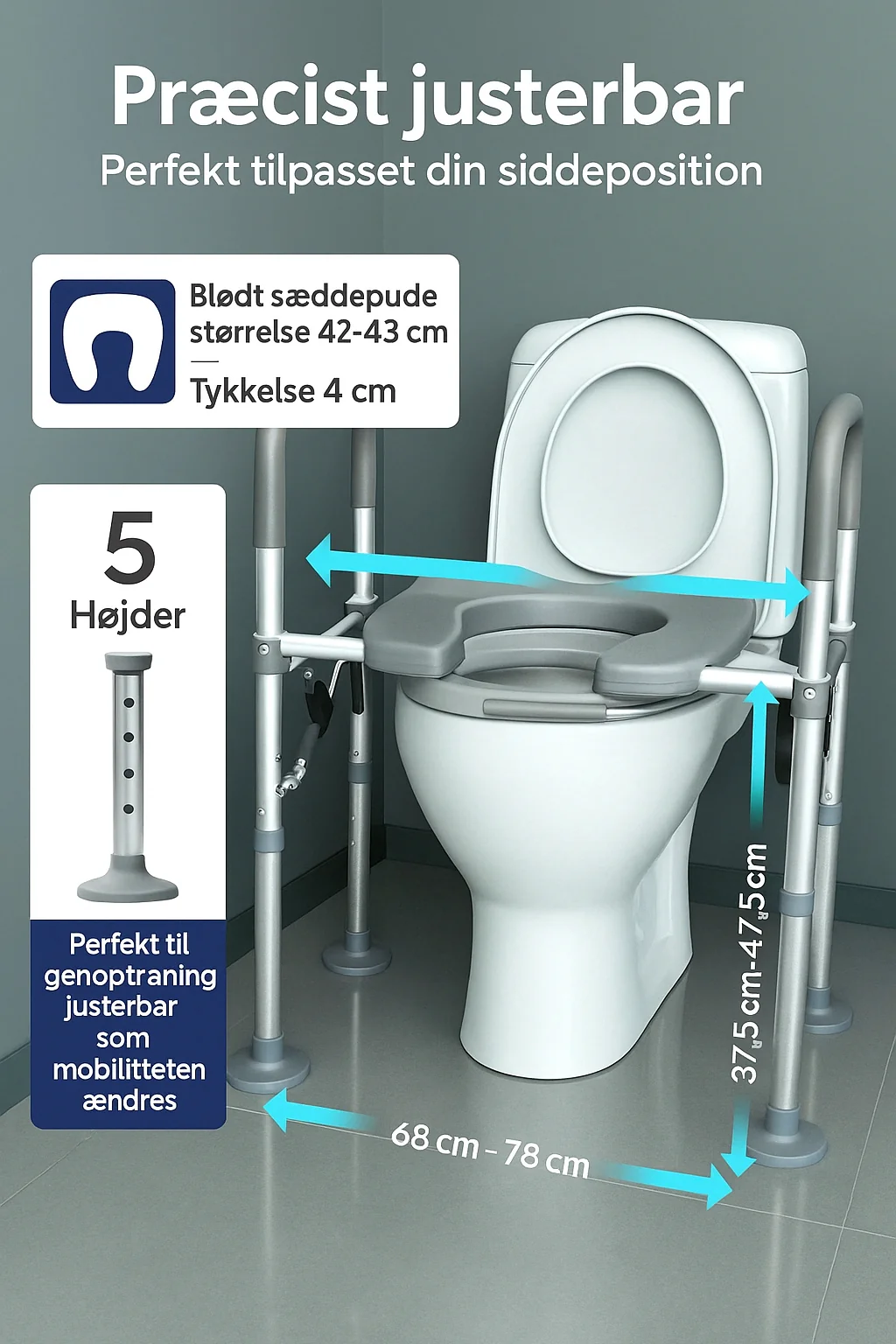 Toiletforhøjer med armlæn og sugekopper | Justerbar og sikker toiletstøtte til ældre og gravide - Image 4