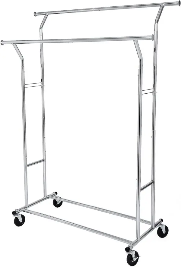 Heavy Duty tøjstativ i krom – op til 110 kg belastning – justerbar længde 129–169 cm