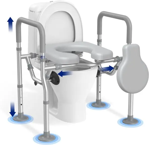 Toiletforhøjer med armlæn og sugekopper | Justerbar og sikker toiletstøtte til ældre og gravide