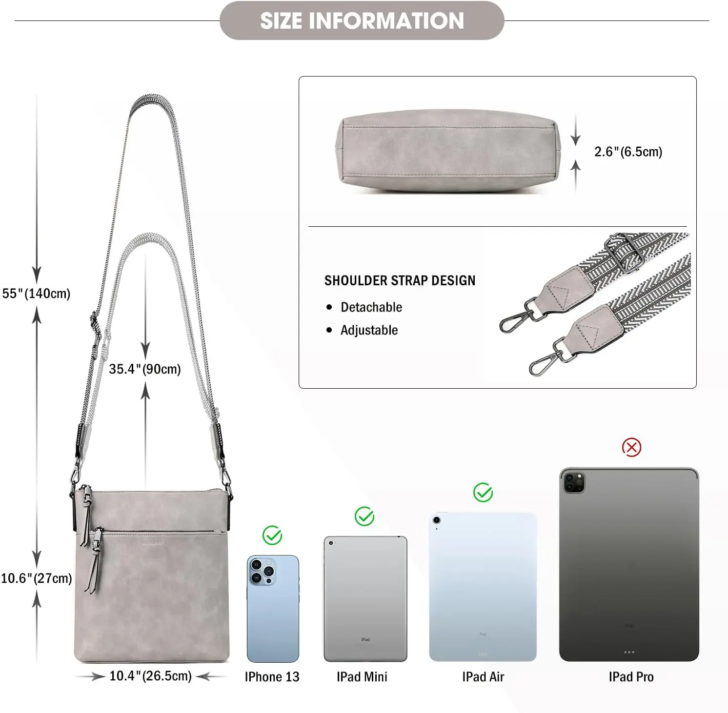 Medium skuldertaske til kvinder – Vegansk læder – Crossbody med RFID og justerbar rem - Image 2