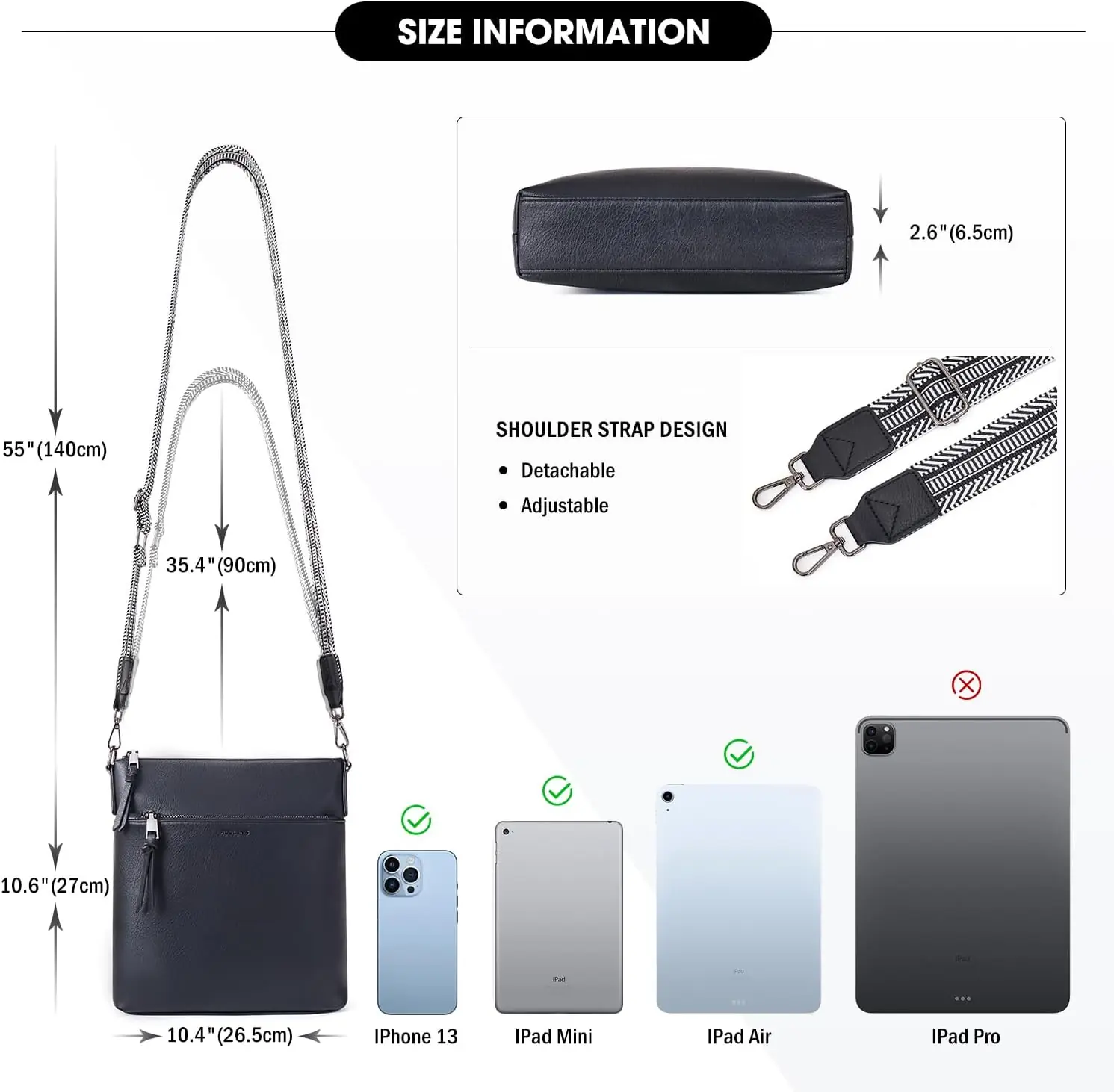 Medium skuldertaske til kvinder – Vegansk læder – Crossbody med RFID og justerbar rem - Image 2