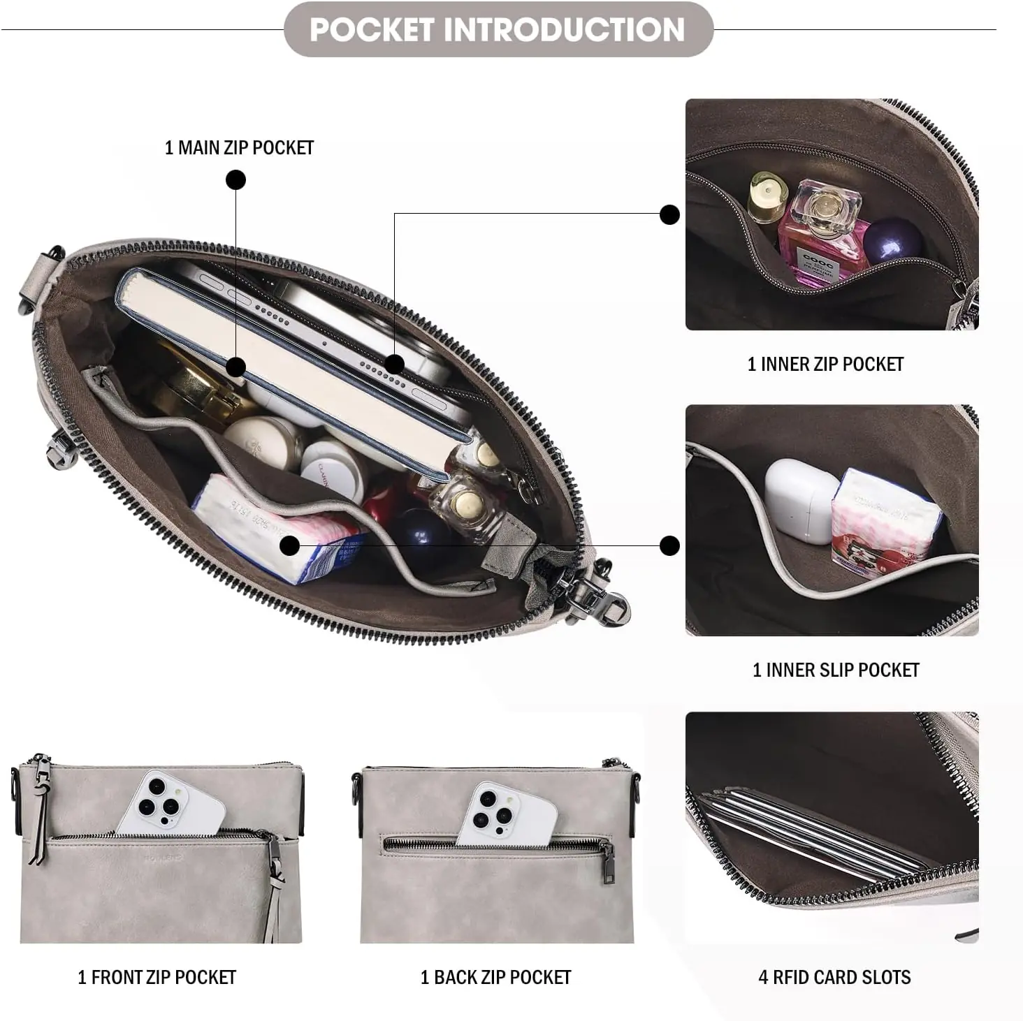 Medium skuldertaske til kvinder – Vegansk læder – Crossbody med RFID og justerbar rem - Image 7