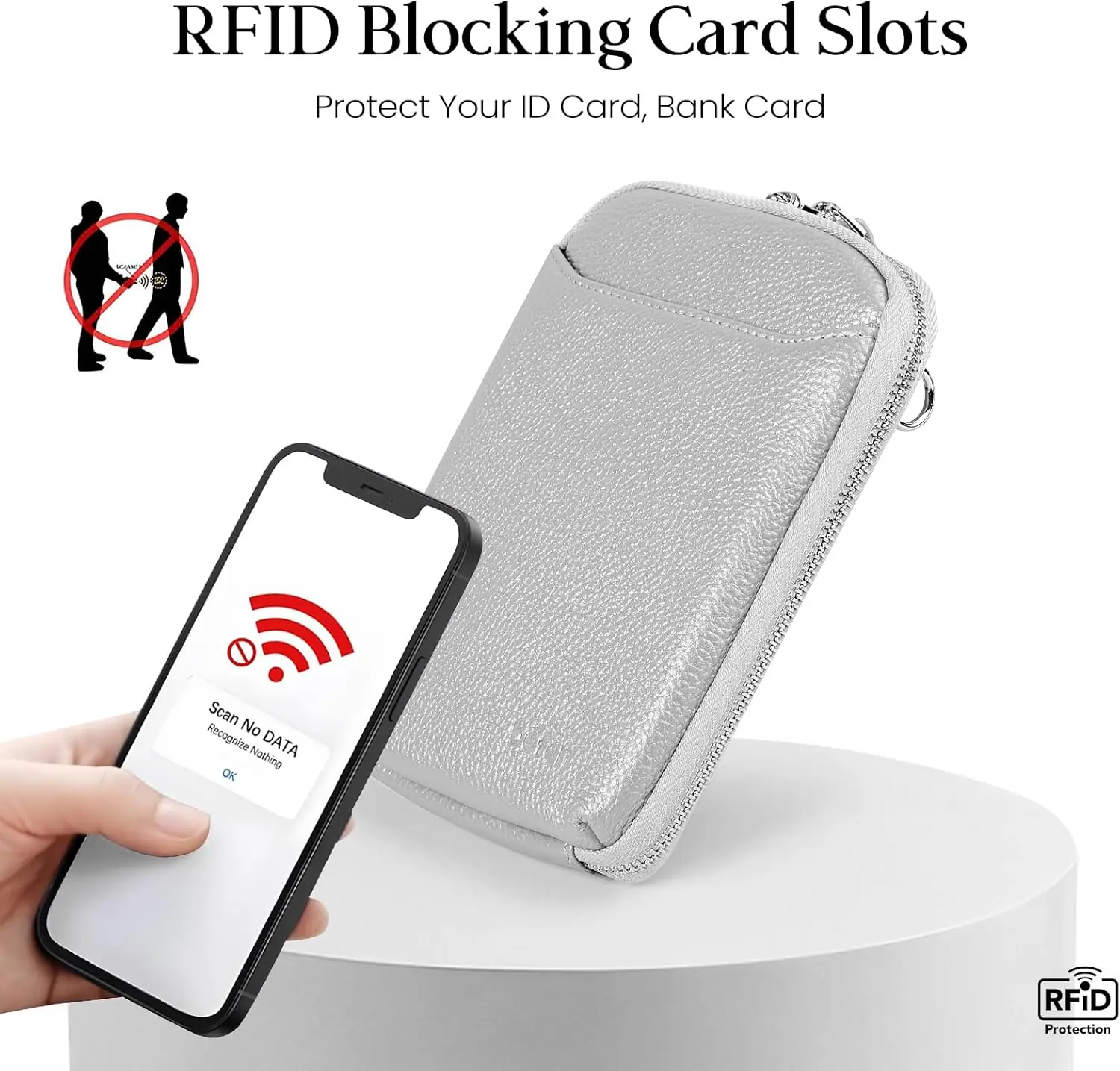 Mobiltelefontaske til kvinder i ægte læder – Crossbody med pung & nøgleholder – Sølv - Image 2