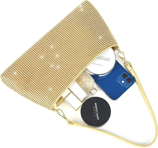 Elegant taske med rhinsten – Bryllupstaske & aftenhåndtaske med kæde, guld - Image 2